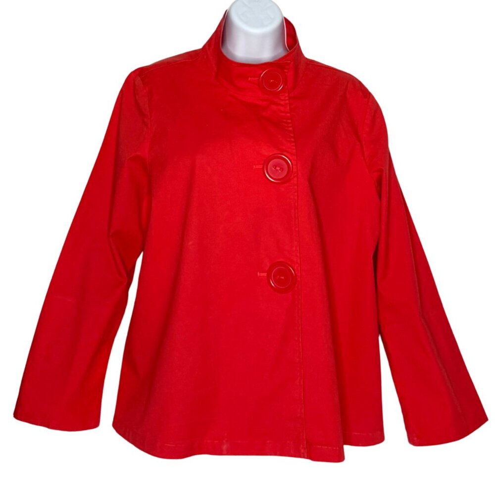 Coldwater Creek Swing Jacket, Asymetrical Red/Orange, Oversized Button Trim, PM